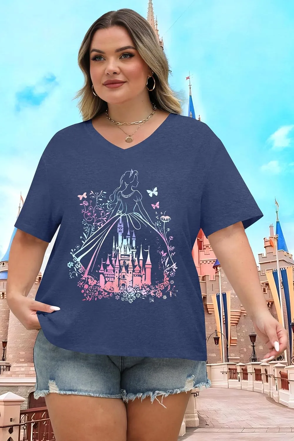 Plus Size Magic Kingdom Shirts for Women Castle Graphic T Shirt Cute Holiday Shirt Princess Tee Funny Vacation Tops