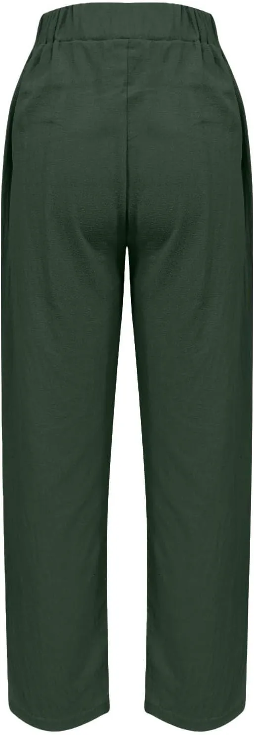 Plus Size Women Summer Linen Pants 2025 Elastic High Waist Casual Pant Drawstring Loose Trousers Capris with Pockets