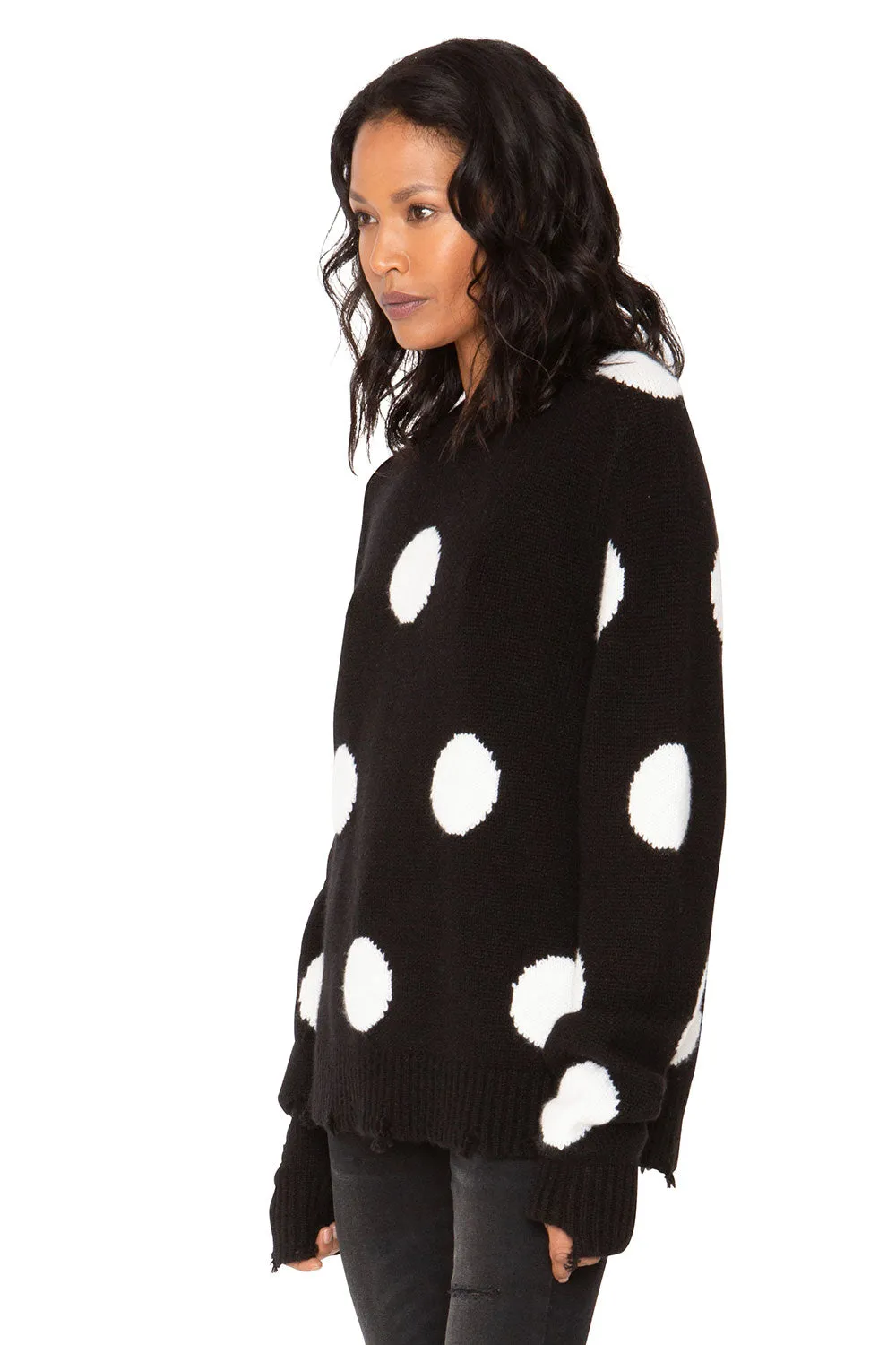 Polka Dot Cashmere Sweater - Black & White