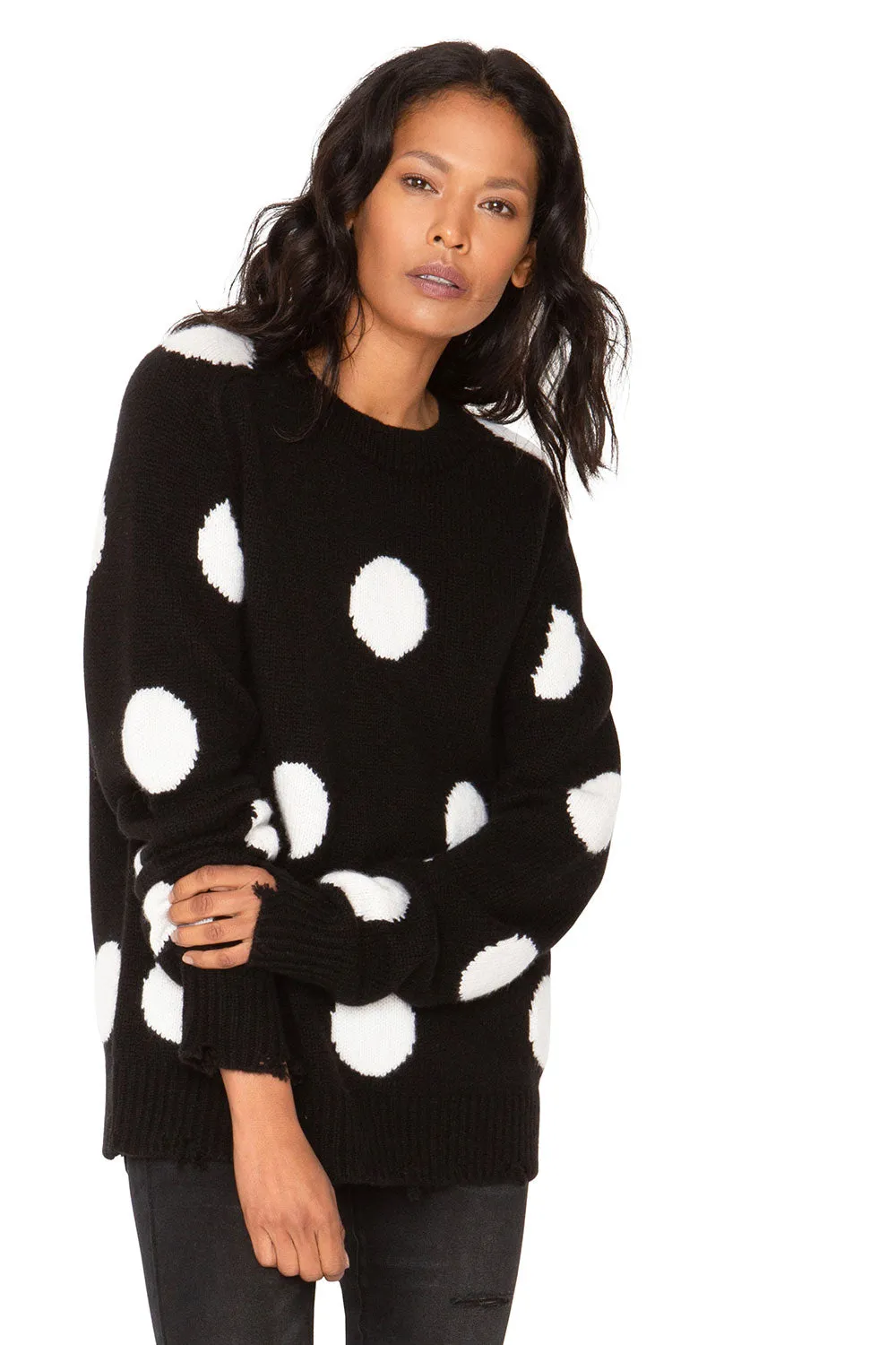 Polka Dot Cashmere Sweater - Black & White