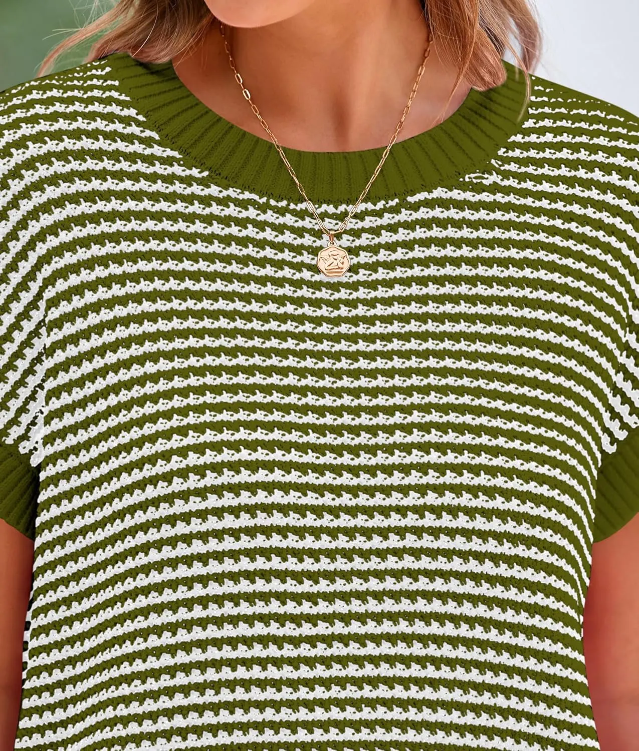 PRETTYGARDEN Womens Short Sleeve Sweater Spring Summer 2025 Round Neck Striped Pullover Cap Sleeve Knit Sweater Vest Tops