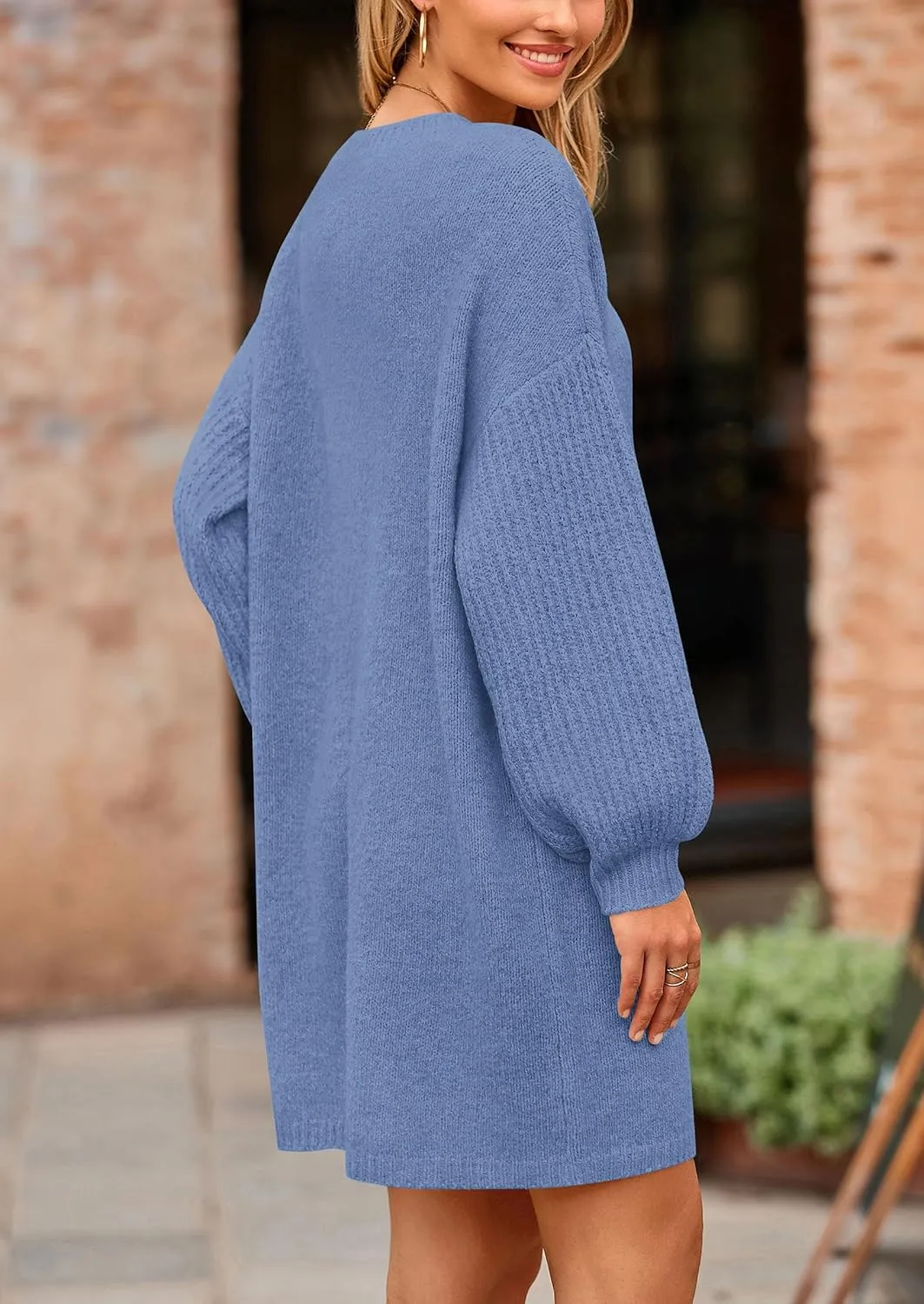 PRETTYGARDEN Women's Winter Pullover Sweaters Long Lantern Sleeve Crewneck Chunky Knit Slouchy Oversized Sweater Dress