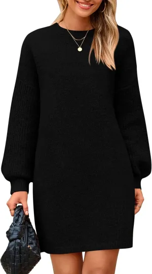 PRETTYGARDEN Women's Winter Pullover Sweaters Long Lantern Sleeve Crewneck Chunky Knit Slouchy Oversized Sweater Dress