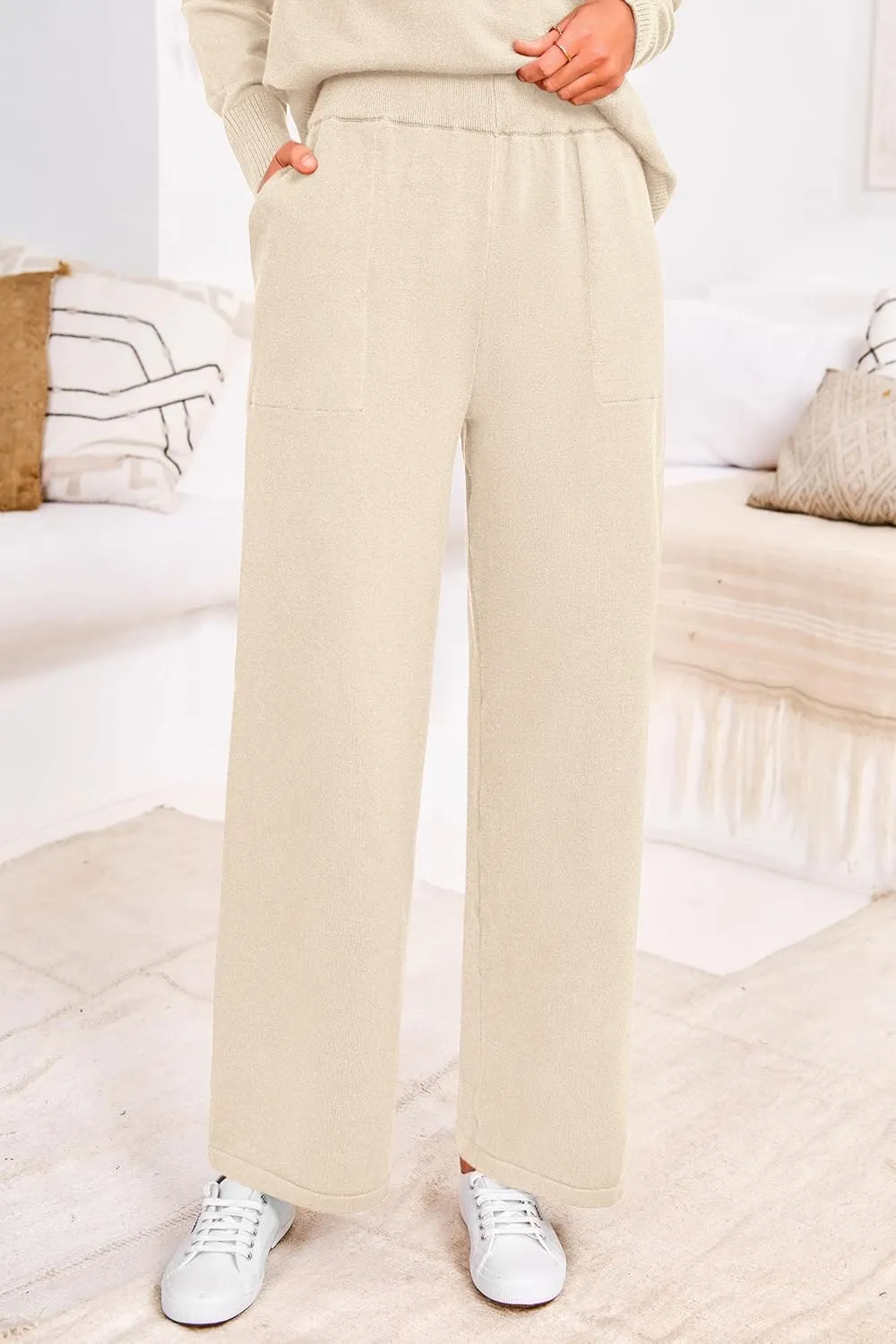 PRETTYGARDEN Women's Winter Two Piece Matching Sweater Lounge Sets Knit Long Sleeve Pullover Tops Wide Leg Pants Tracksuits