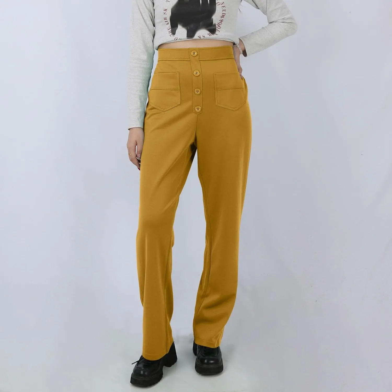 Pull On Dress Pants for Women Slim Fit High Waist Tall Work Pants Straight Leg Business Casual Trousers with Pockets