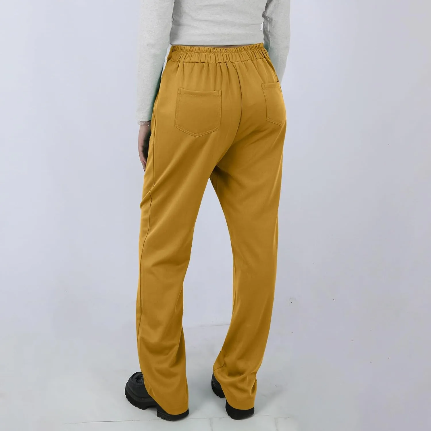 Pull On Dress Pants for Women Slim Fit High Waist Tall Work Pants Straight Leg Business Casual Trousers with Pockets