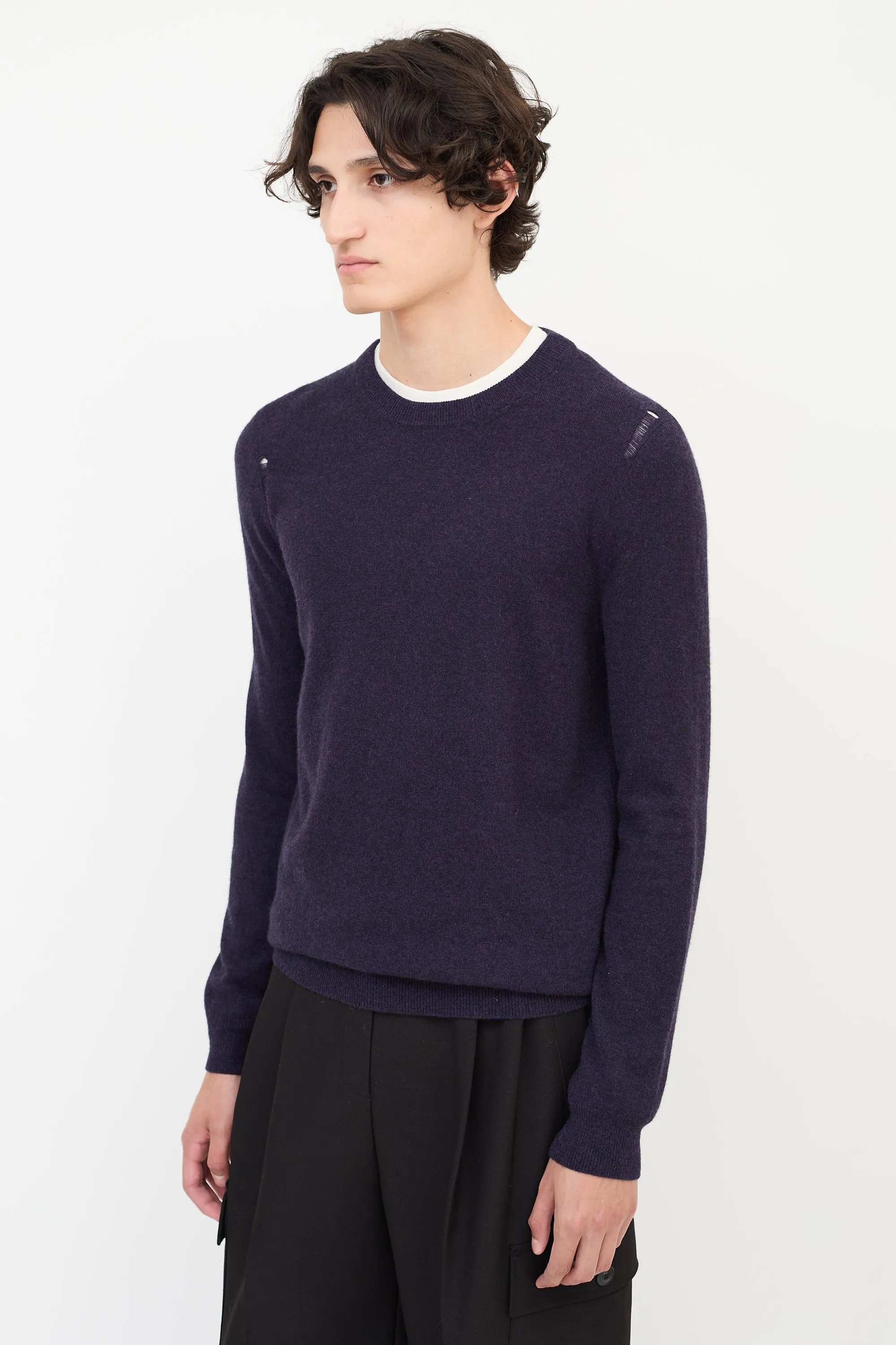 Purple Wool & Cashmere Distressed Sweater