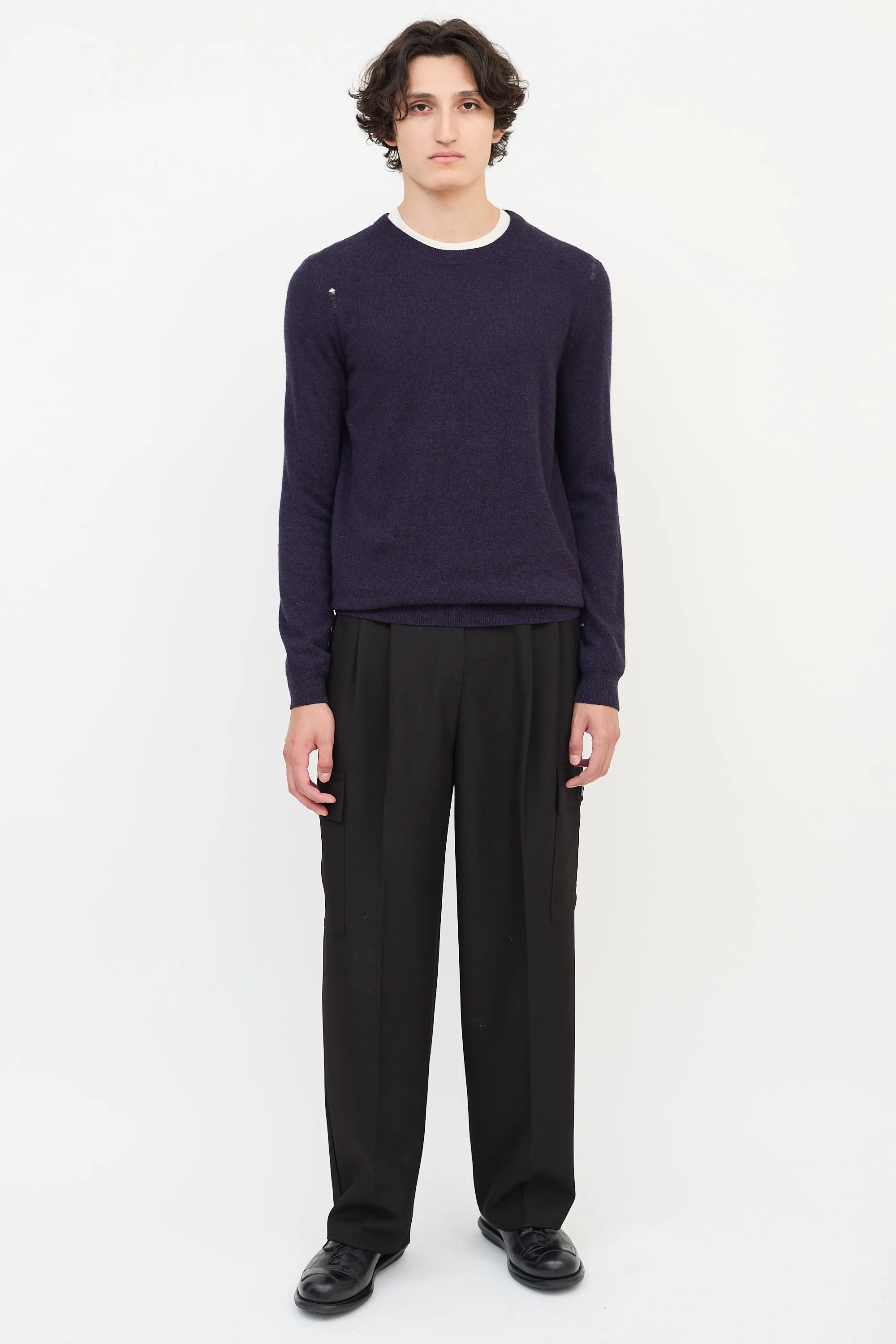 Purple Wool & Cashmere Distressed Sweater
