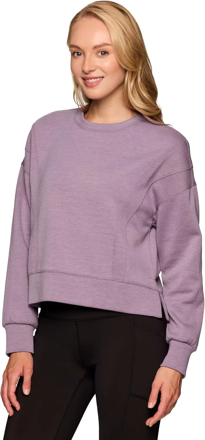 RBX Elevated Athleisure Sweatshirt for Women, Cropped Crewneck Pullover Ultra Soft Sporty Lightweight Long Sleeve Sweater