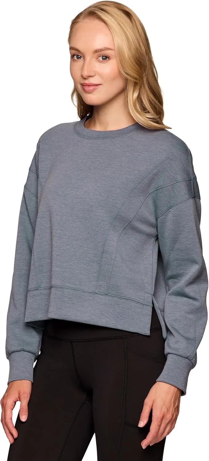 RBX Elevated Athleisure Sweatshirt for Women, Cropped Crewneck Pullover Ultra Soft Sporty Lightweight Long Sleeve Sweater