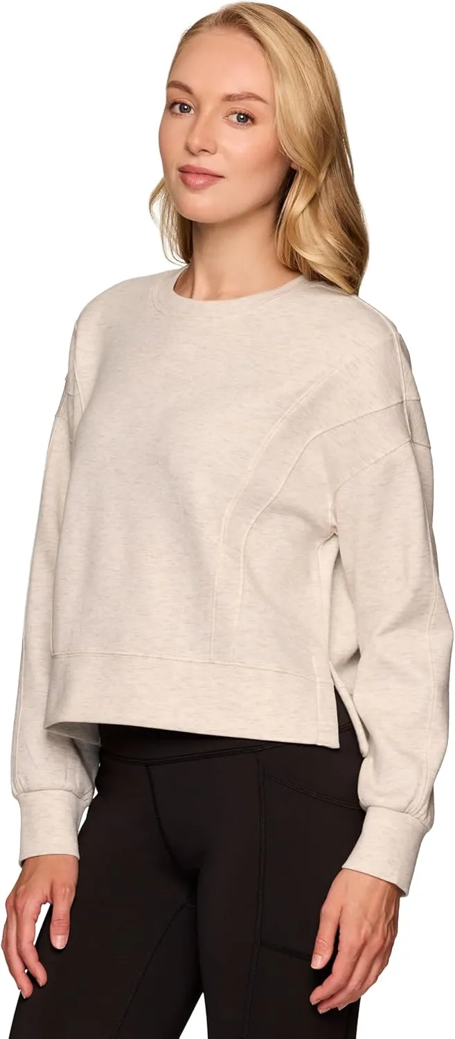 RBX Elevated Athleisure Sweatshirt for Women, Cropped Crewneck Pullover Ultra Soft Sporty Lightweight Long Sleeve Sweater