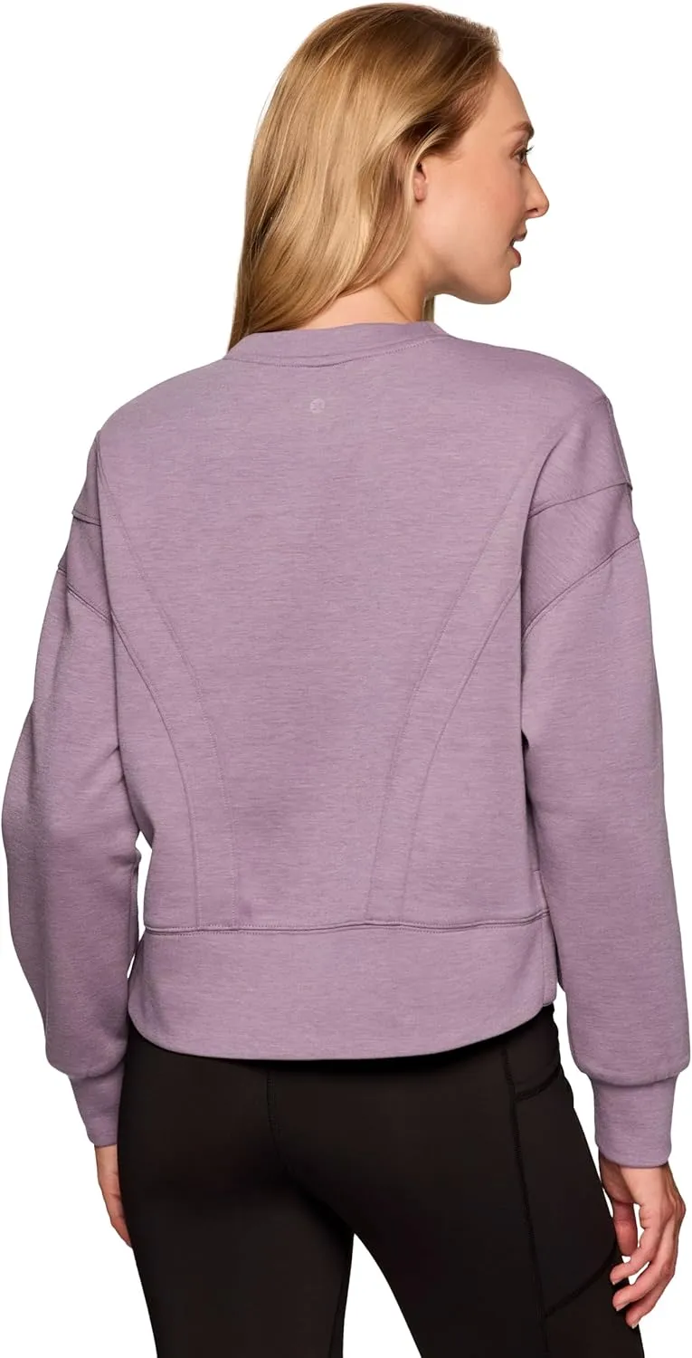 RBX Elevated Athleisure Sweatshirt for Women, Cropped Crewneck Pullover Ultra Soft Sporty Lightweight Long Sleeve Sweater