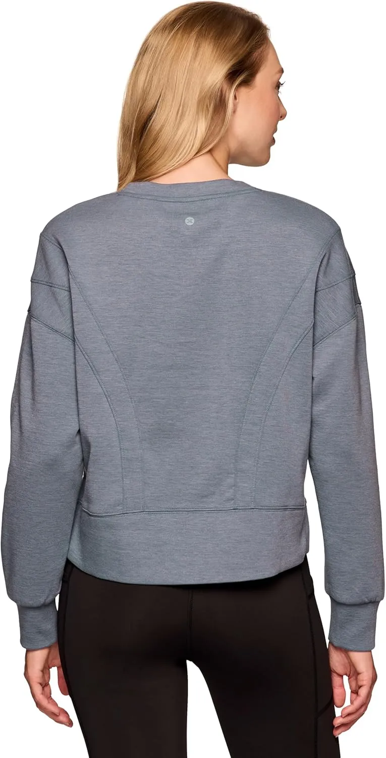 RBX Elevated Athleisure Sweatshirt for Women, Cropped Crewneck Pullover Ultra Soft Sporty Lightweight Long Sleeve Sweater