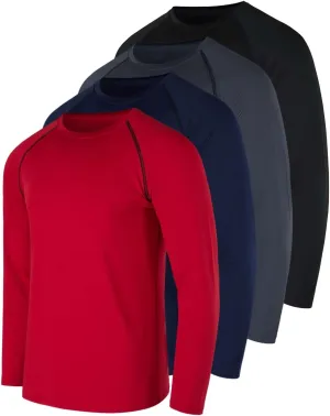 Real Essentials 4 Pack: Men's Compression Long-Sleeve T-Shirt Athletic Cold Weather Baselayer (Available in Big & Tall)