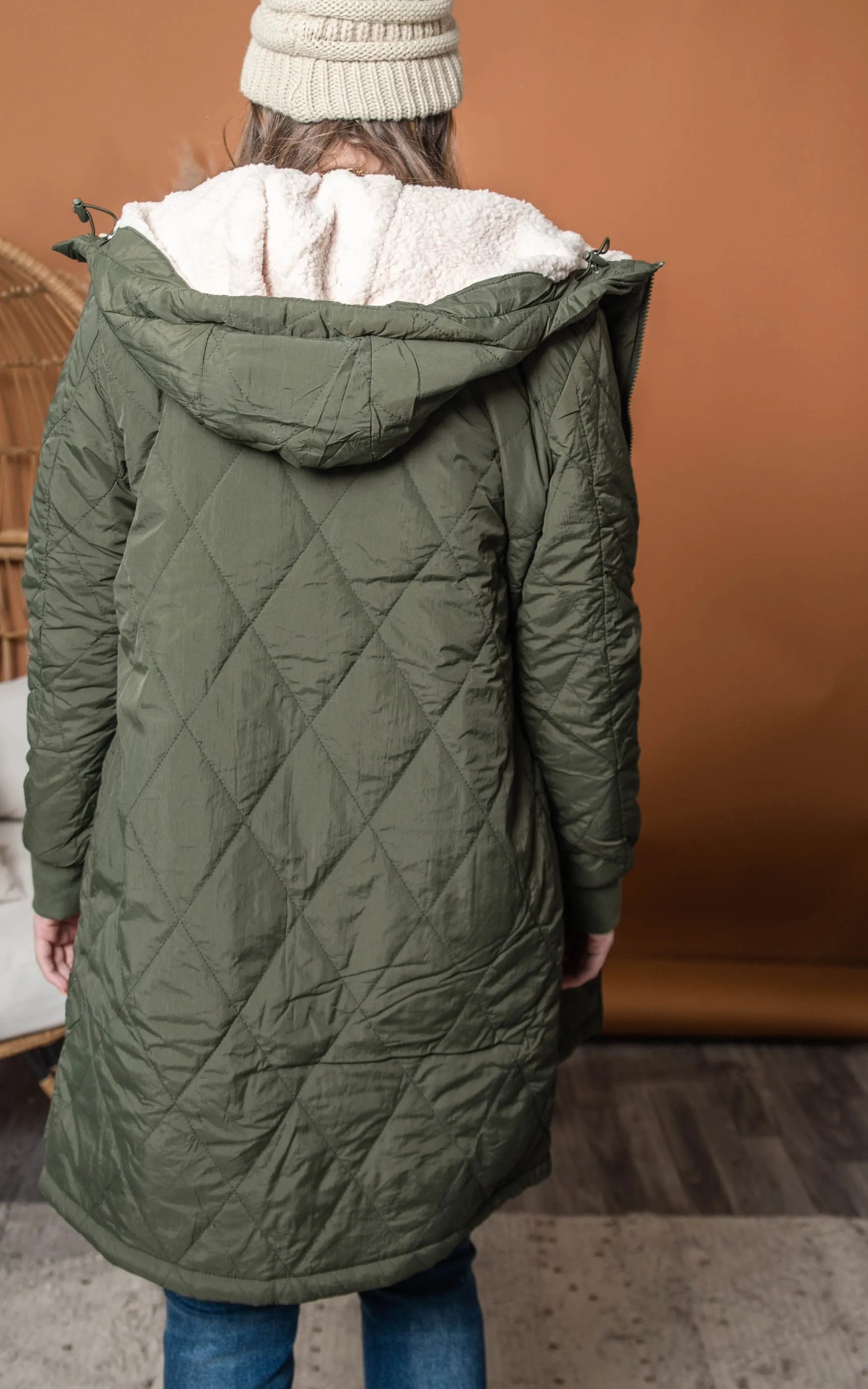 Reversible Olive Sherpa Jacket - Final Sale