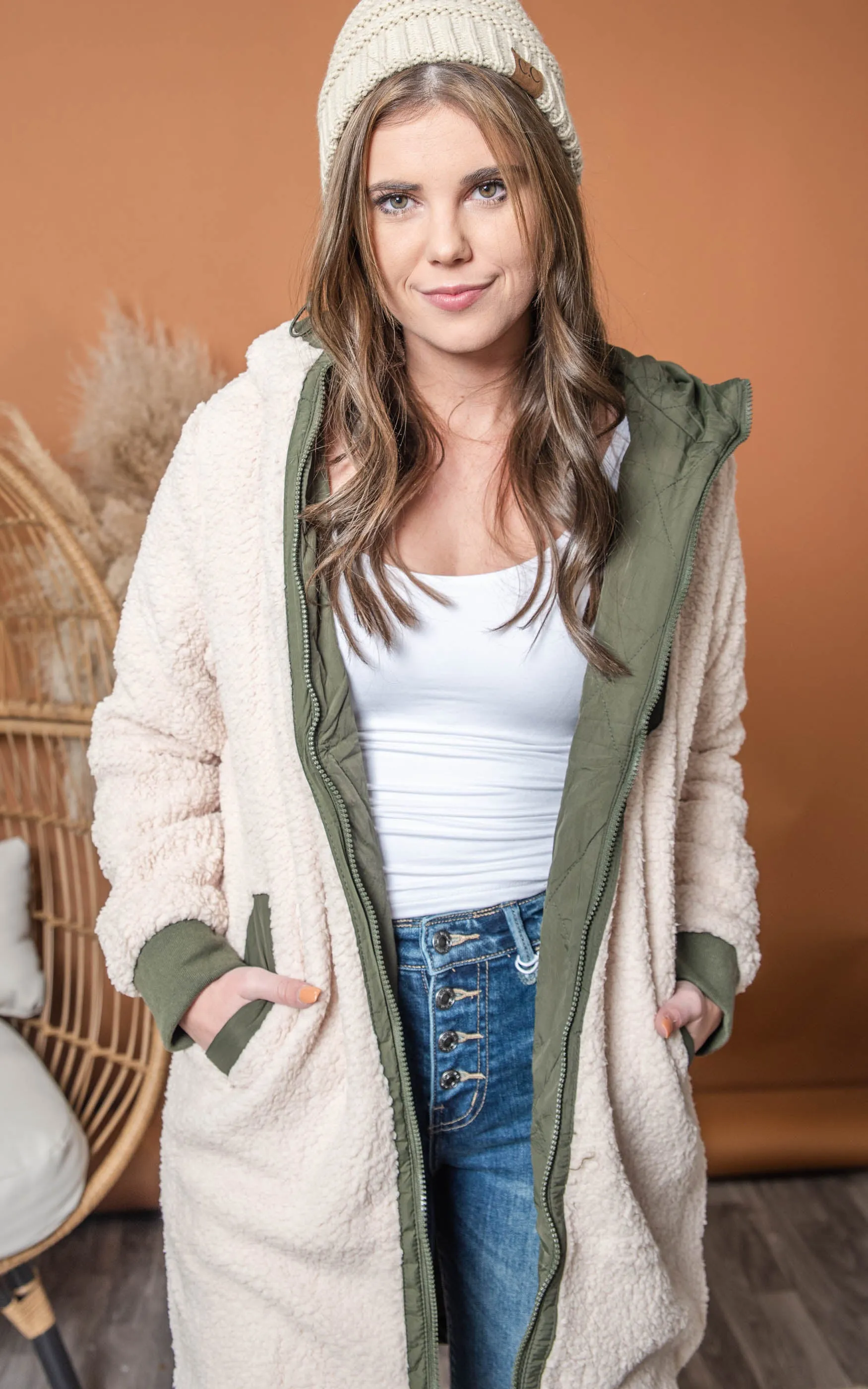 Reversible Olive Sherpa Jacket - Final Sale