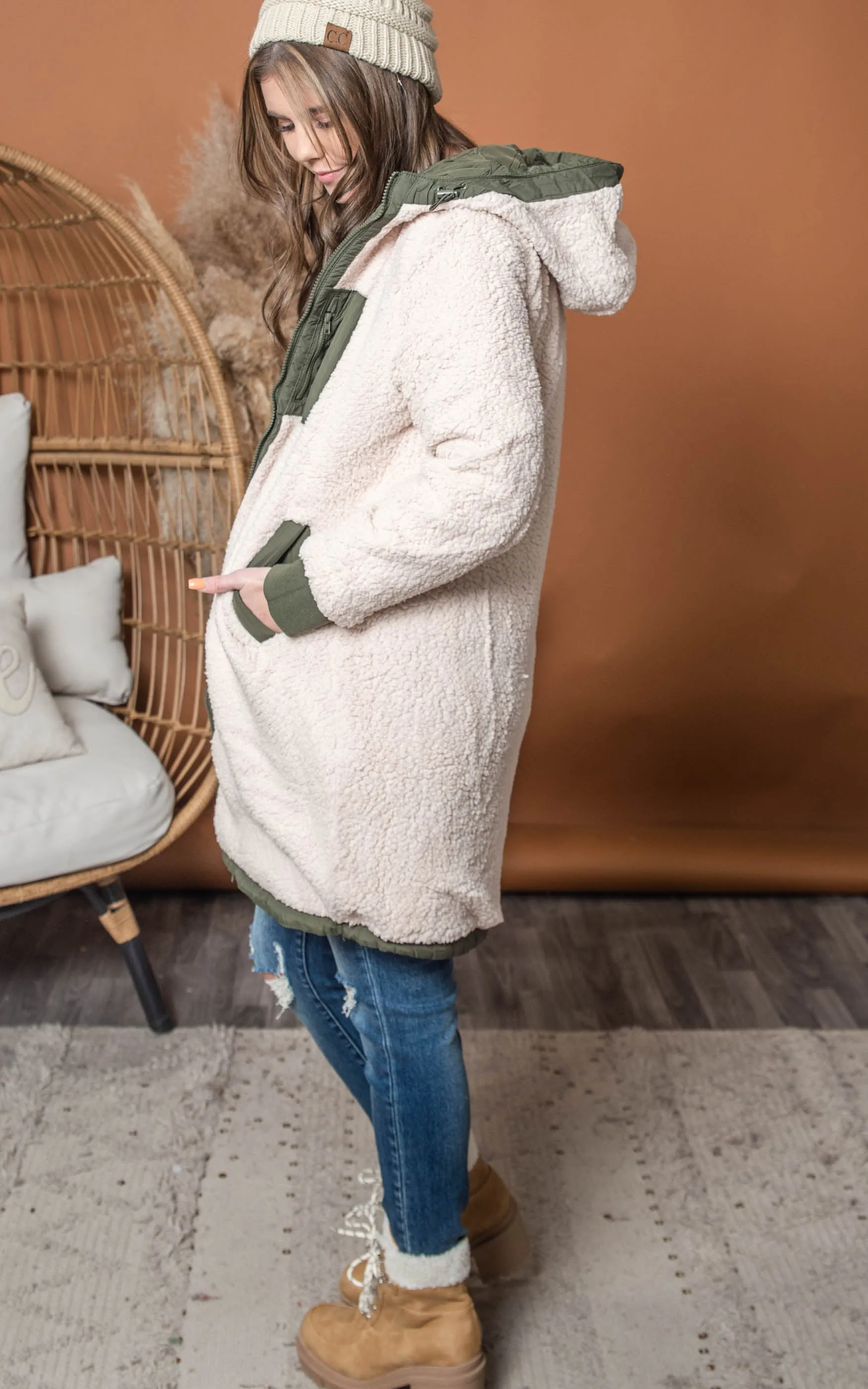 Reversible Olive Sherpa Jacket - Final Sale