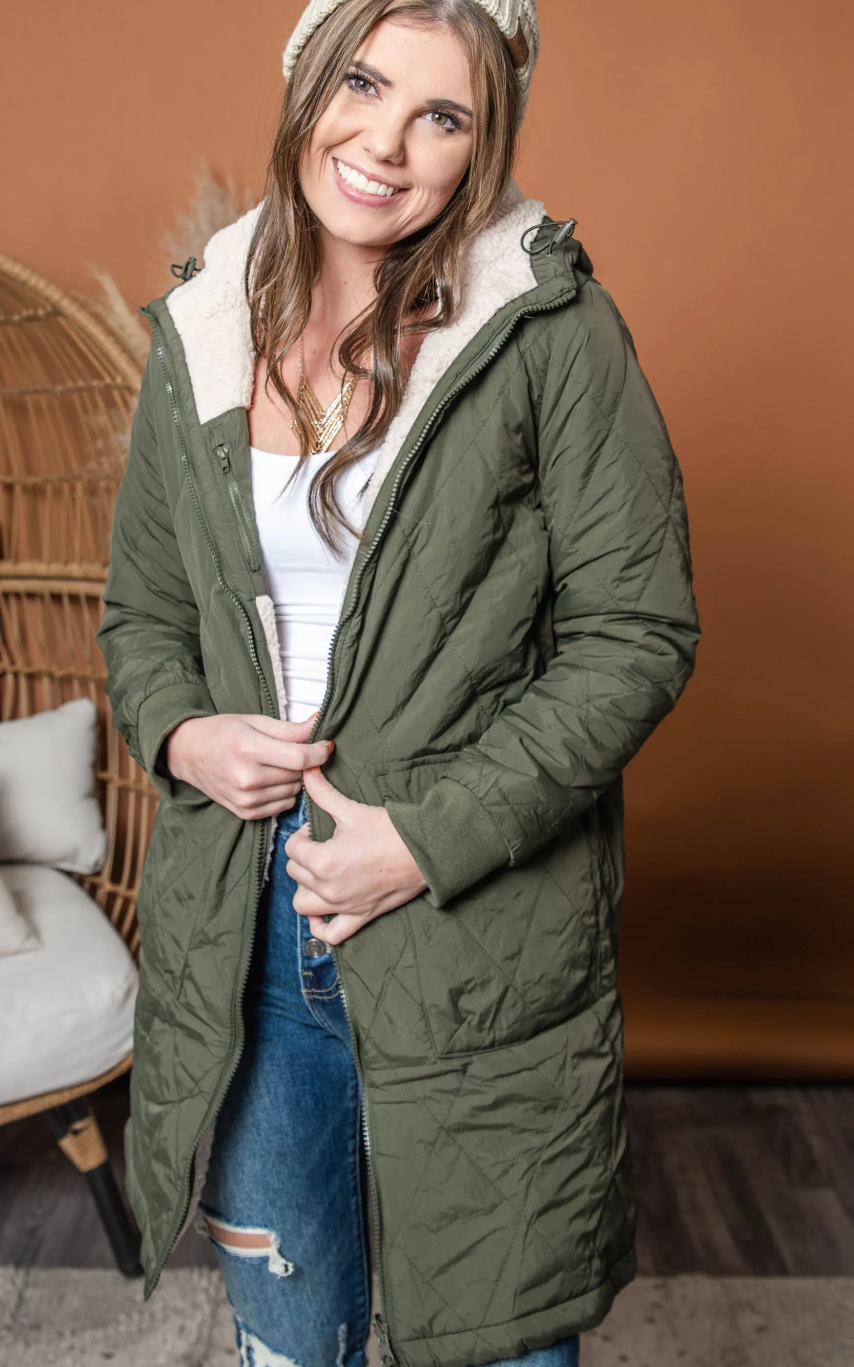 Reversible Olive Sherpa Jacket - Final Sale