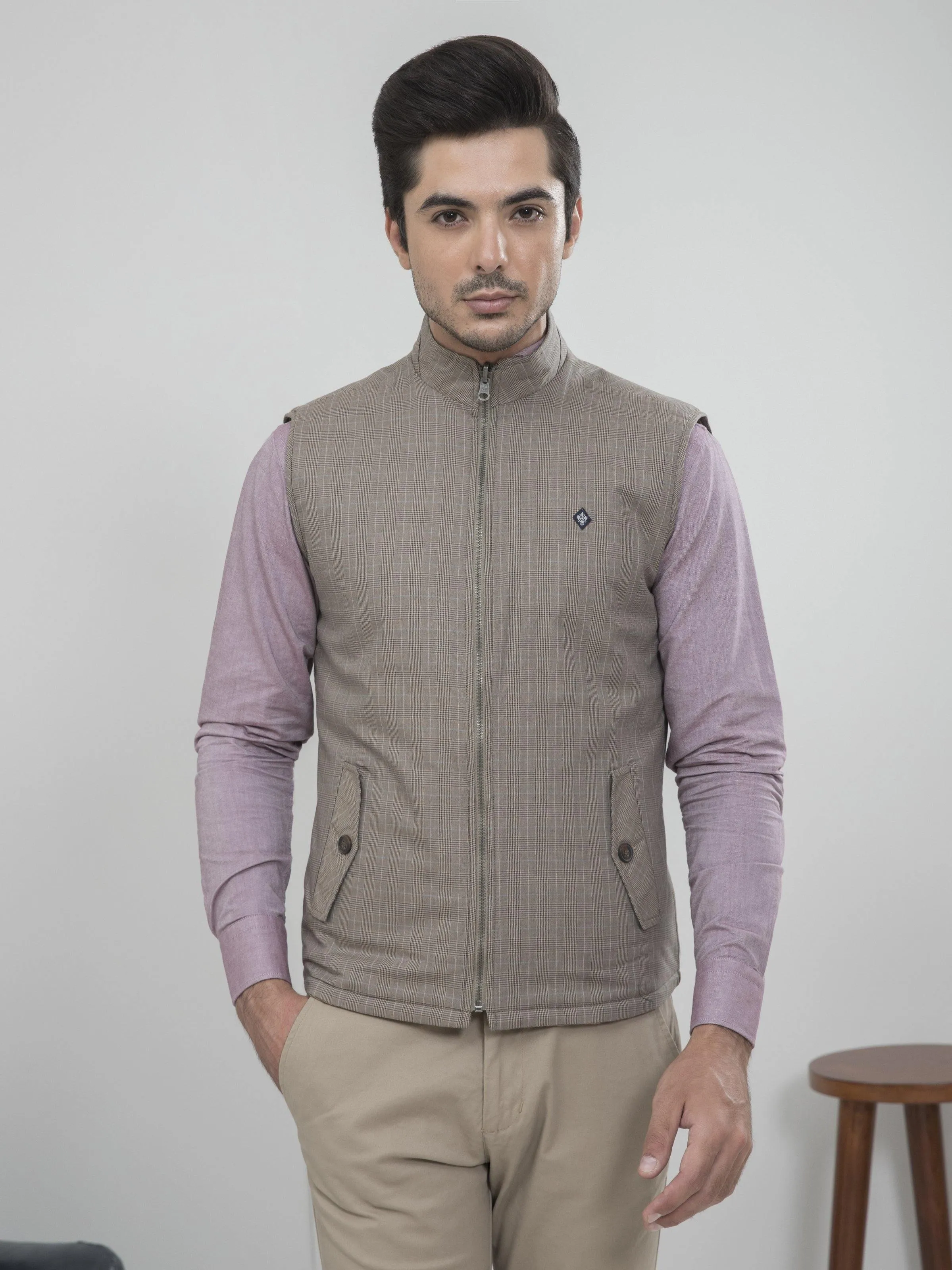 REVERSIBLE SLEEVELESS KHAKI GREY