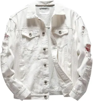 Ripped Denim Jacket for Men Baggy Style Winter Long Sleeve Top Stylish WindbreakerFall