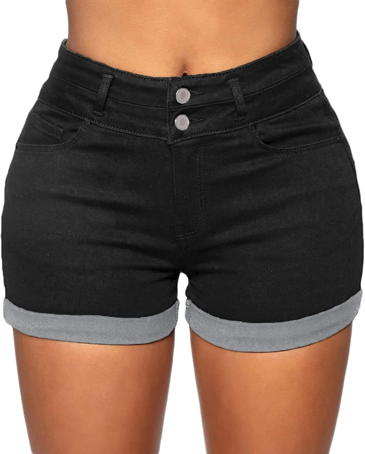 Romastory Womens High Waisted Jean Shorts Comfy Stretchy Workout Denim Shorts for Women