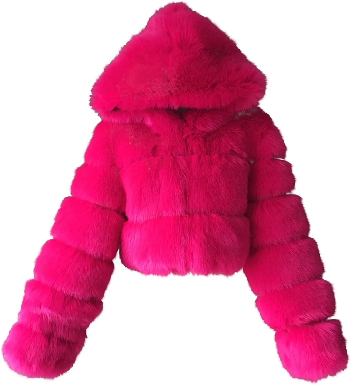SACFOF Women Fluffy Faux Fur Coat Cropped Jacket Puffer Zip Up Winter Warm Fuzzy Teddy Hooded Outwear