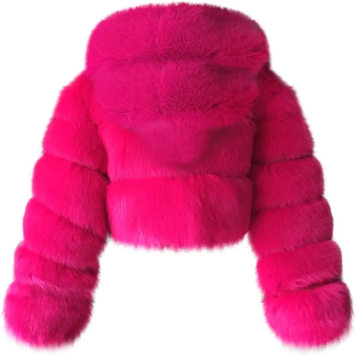 SACFOF Women Fluffy Faux Fur Coat Cropped Jacket Puffer Zip Up Winter Warm Fuzzy Teddy Hooded Outwear