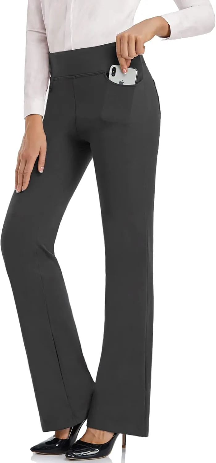 SEVEGO 29"/31"/33"/35" Inseam Women's Bootcut Yoga Dress Pants High Waist Stretch Work Pants Petite, Regular, Long, Tall