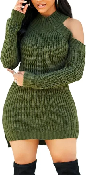 sexycherry Sweater Dresses for Women Casual Sexy Off Shoulder Long Sleeve Knit Pullover Winter Pullover Dress