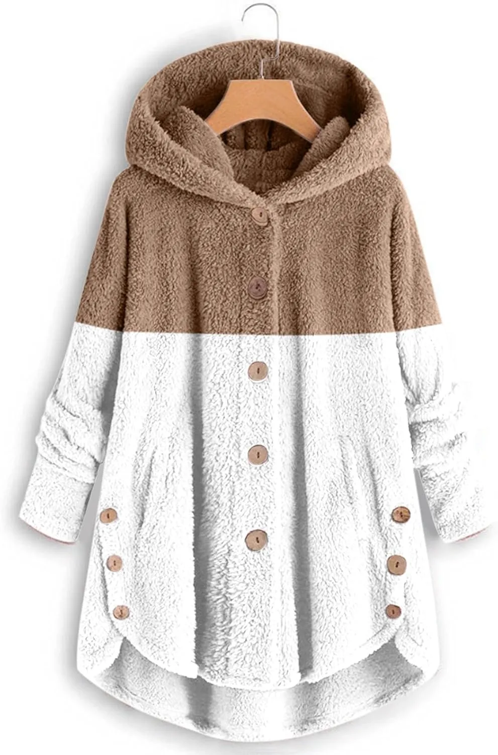 SHAOBGE Front Coat Women's Spliced Button Pocket Split Fashion Casual Long Sleeve Plush Coat Women plus Size Coats