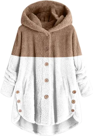SHAOBGE Front Coat Women's Spliced Button Pocket Split Fashion Casual Long Sleeve Plush Coat Women plus Size Coats