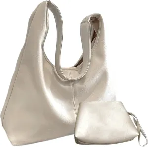 Shoulder Bag for Women Beige White Large Capacity Leather Tote Bag with Magnetic Clasp Retro & Stylish Easy Matching Bucket Bags for Women Shoulder Bag Leather Tote Bag for Women Leather Bag for WOM