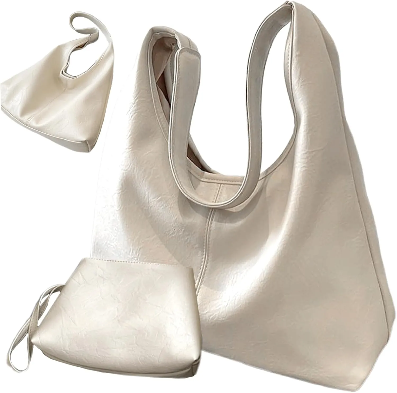 Shoulder Bag for Women Beige White Large Capacity Leather Tote Bag with Magnetic Clasp Retro & Stylish Easy Matching Bucket Bags for Women Shoulder Bag Leather Tote Bag for Women Leather Bag for WOM