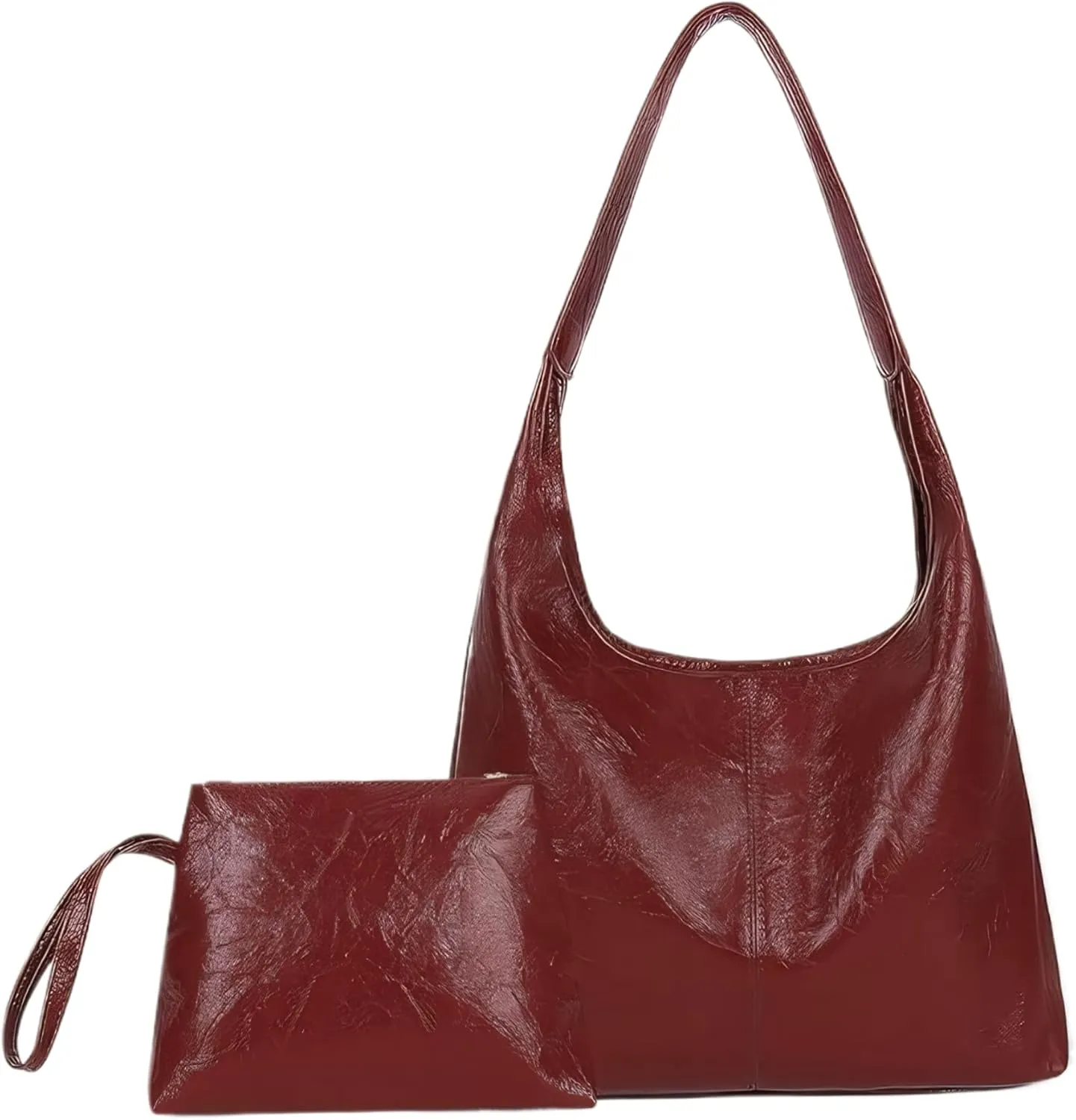 Shoulder Bag for Women Wine Red Large Capacity Leather Tote Bag with Magnetic Clasp Retro & Stylish Easy Matching Bucket Bags for Women