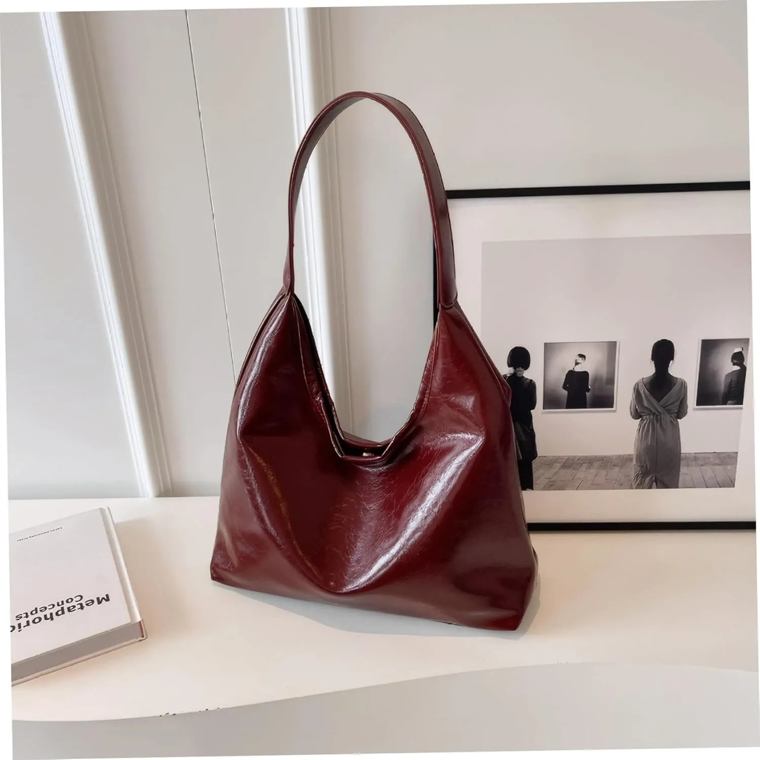 Shoulder Bag for Women Wine Red Large Capacity Leather Tote Bag with Magnetic Clasp Retro & Stylish Easy Matching