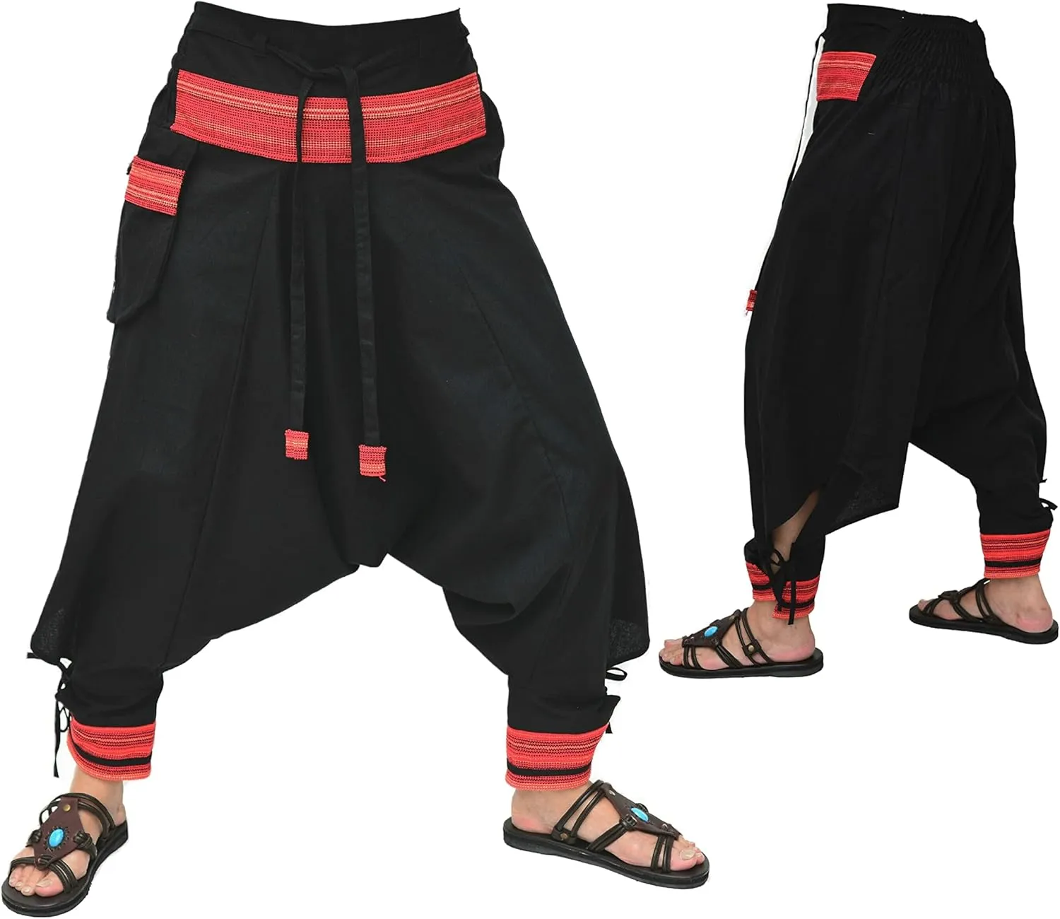 Siamrose Japanese Style Samurai Yoga Ninja Harem Pants Men Women Lounge Trousers, One Size, Elastic Waist