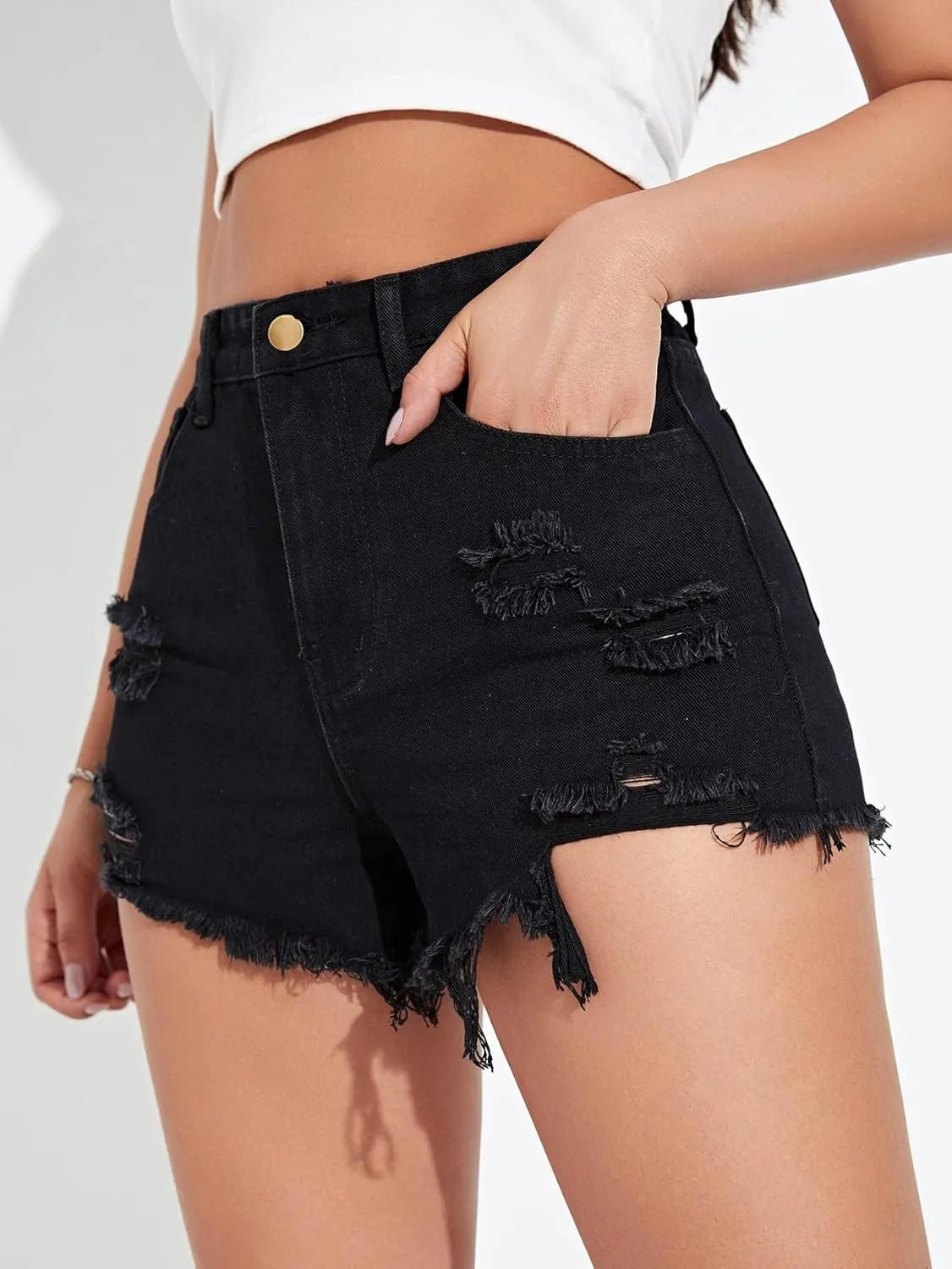 SOLY HUX Women's Distressed Denim Shorts High Waisted Ripped Jean Shorts with Pocket