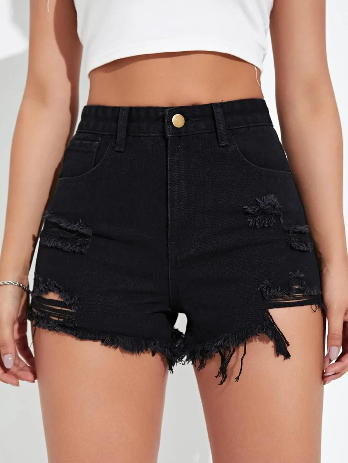 SOLY HUX Women's Distressed Denim Shorts High Waisted Ripped Jean Shorts with Pocket