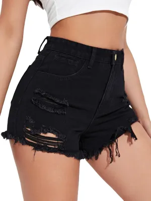 SOLY HUX Women's Distressed Denim Shorts High Waisted Ripped Jean Shorts with Pocket