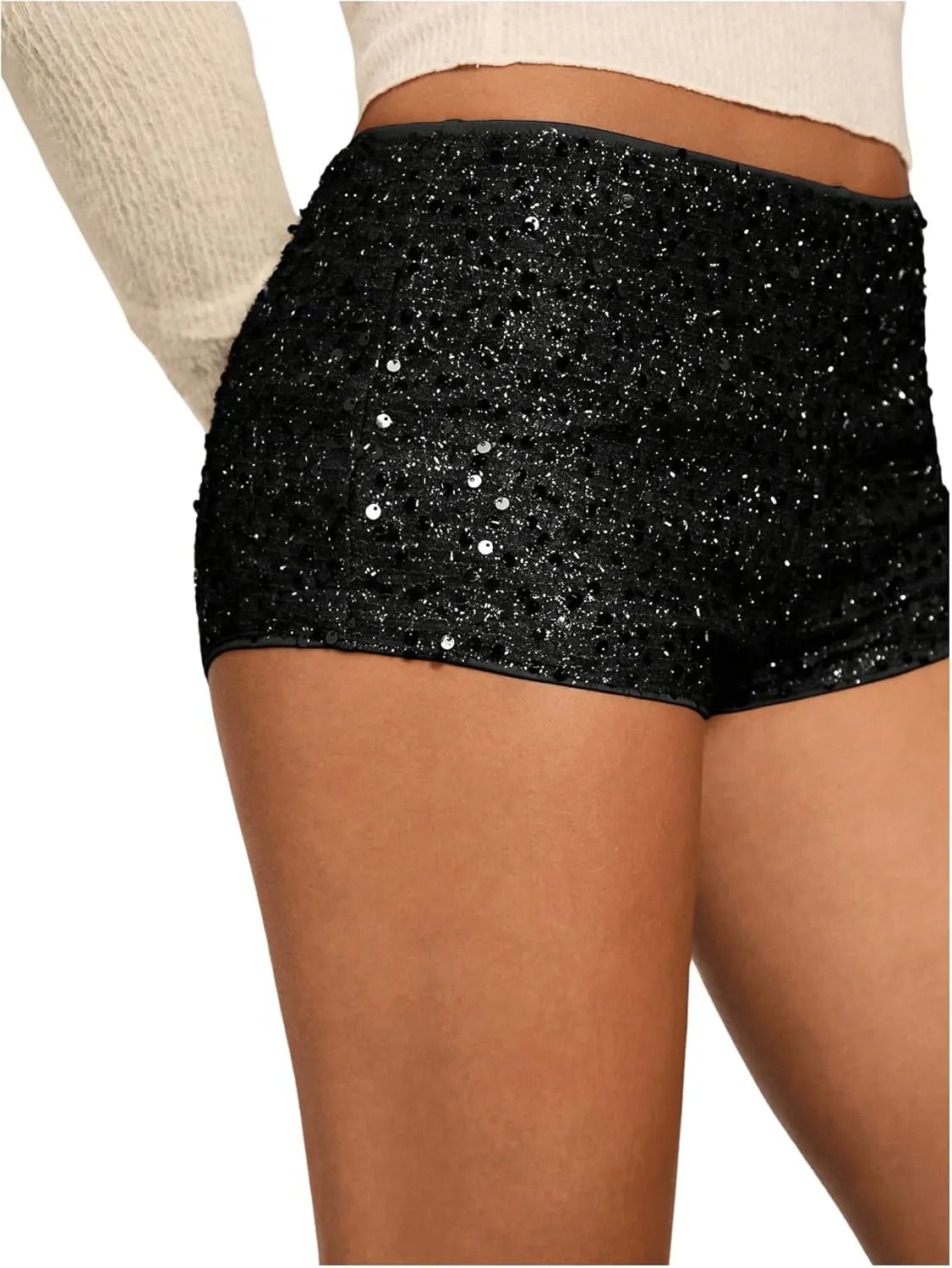 SOLY HUX Women's Sequin Shorts Y2k Low Rise Sparkly Glitter Party Club Mini Shorts