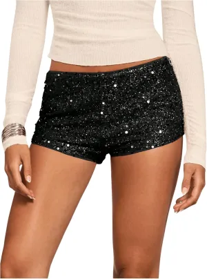 SOLY HUX Women's Sequin Shorts Y2k Low Rise Sparkly Glitter Party Club Mini Shorts