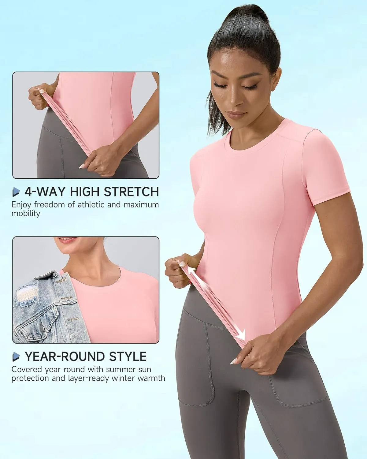 SPVISE Women's Short Sleeve Compression Shirt Workout Tops Cool Dry Running Gym Yoga Shirts Fitted Basic T-Shirt Crewneck