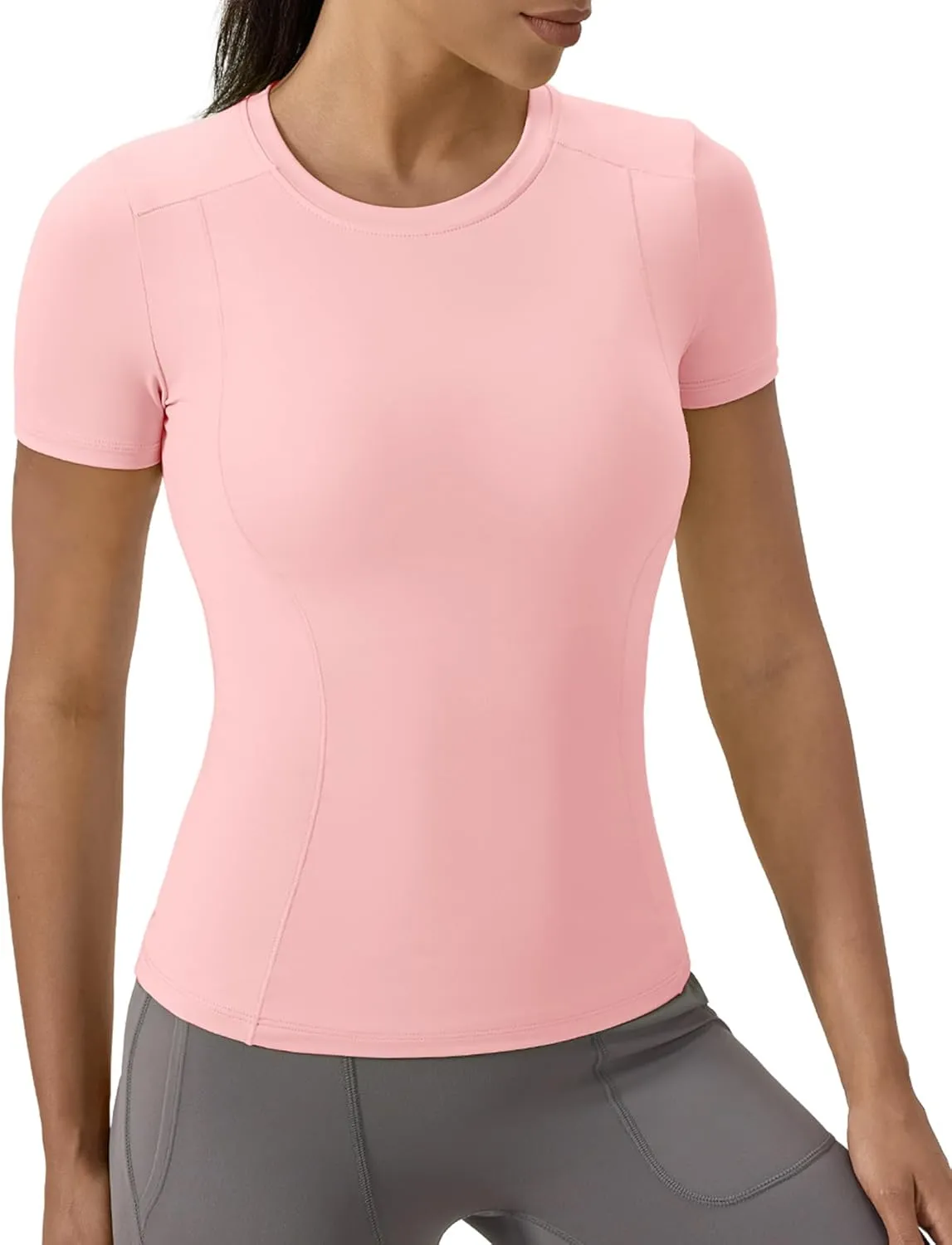 SPVISE Women's Short Sleeve Compression Shirt Workout Tops Cool Dry Running Gym Yoga Shirts Fitted Basic T-Shirt Crewneck