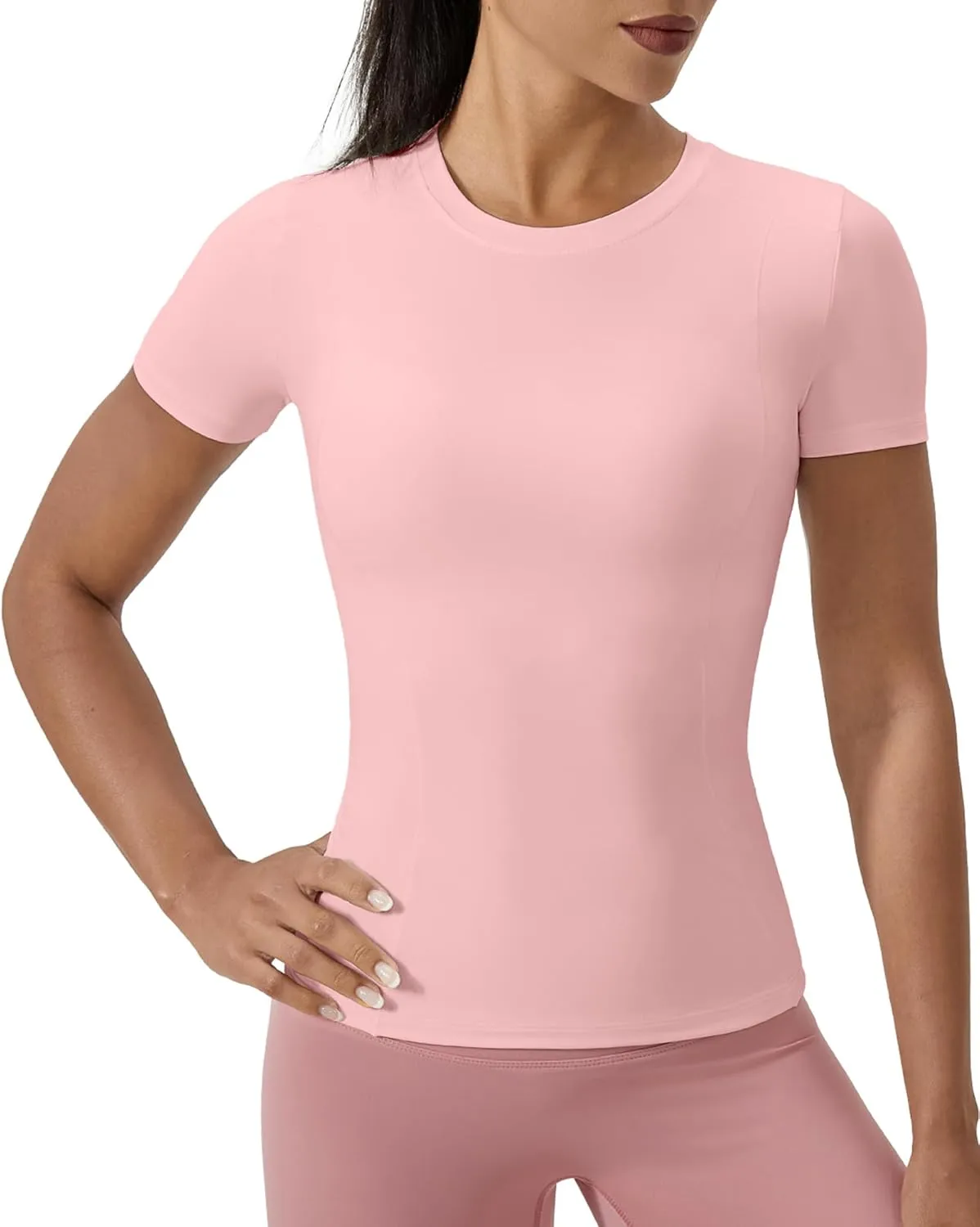 SPVISE Women's Short Sleeve Compression Shirt Workout Tops Cool Dry Running Gym Yoga Shirts Fitted Basic T-Shirt Crewneck