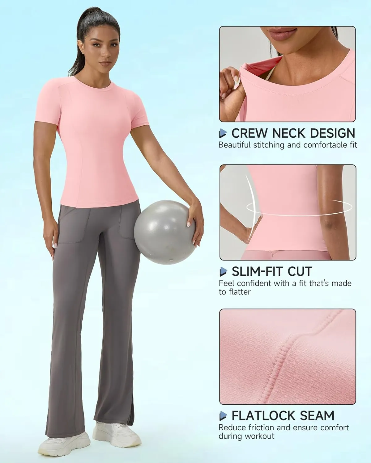 SPVISE Women's Short Sleeve Compression Shirt Workout Tops Cool Dry Running Gym Yoga Shirts Fitted Basic T-Shirt Crewneck