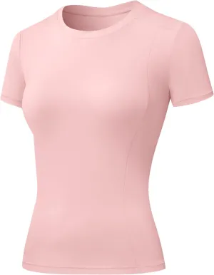 SPVISE Women's Short Sleeve Compression Shirt Workout Tops Cool Dry Running Gym Yoga Shirts Fitted Basic T-Shirt Crewneck