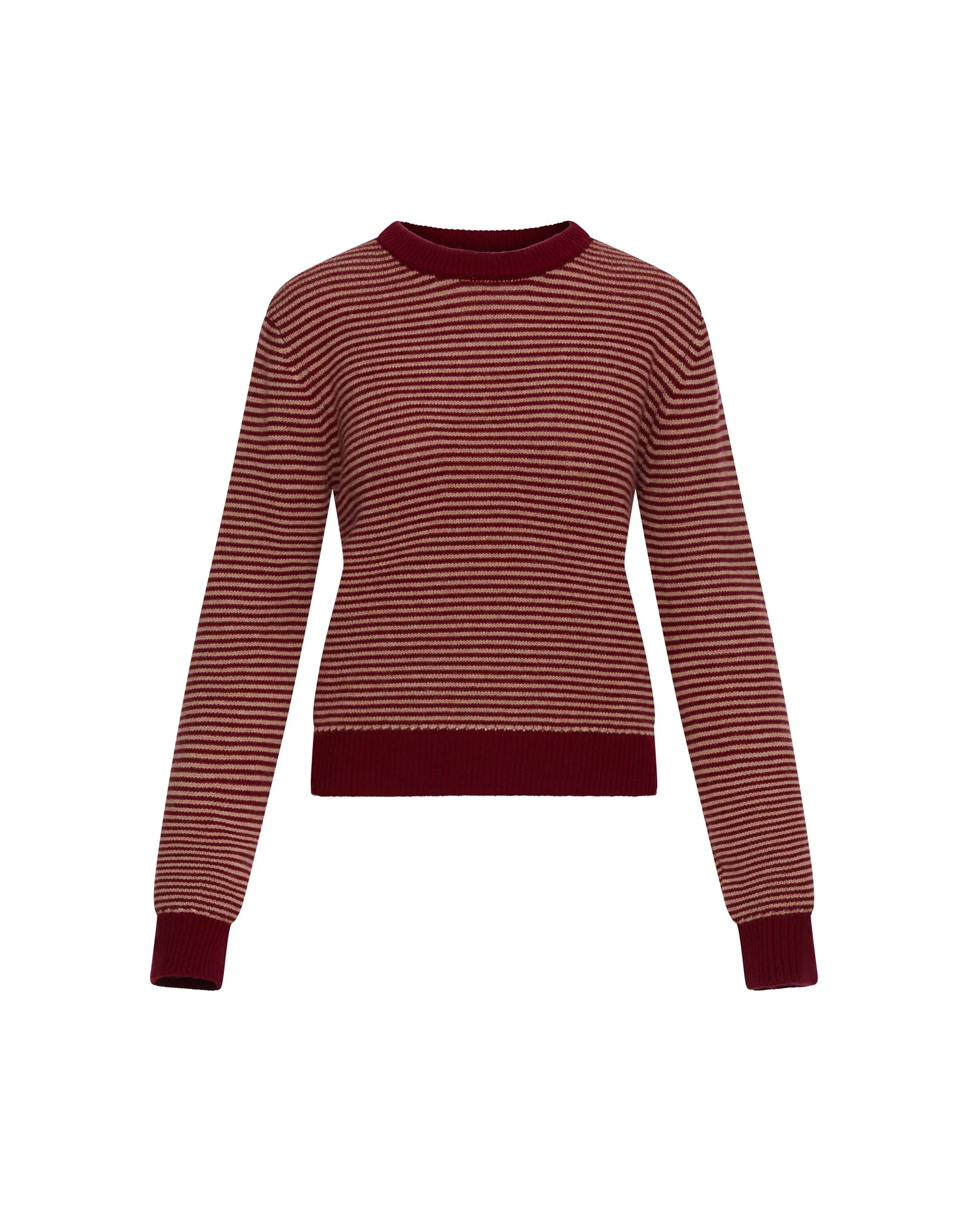 Striped Crewneck Sweater in Wool-Cashmere | Camel/Merlot