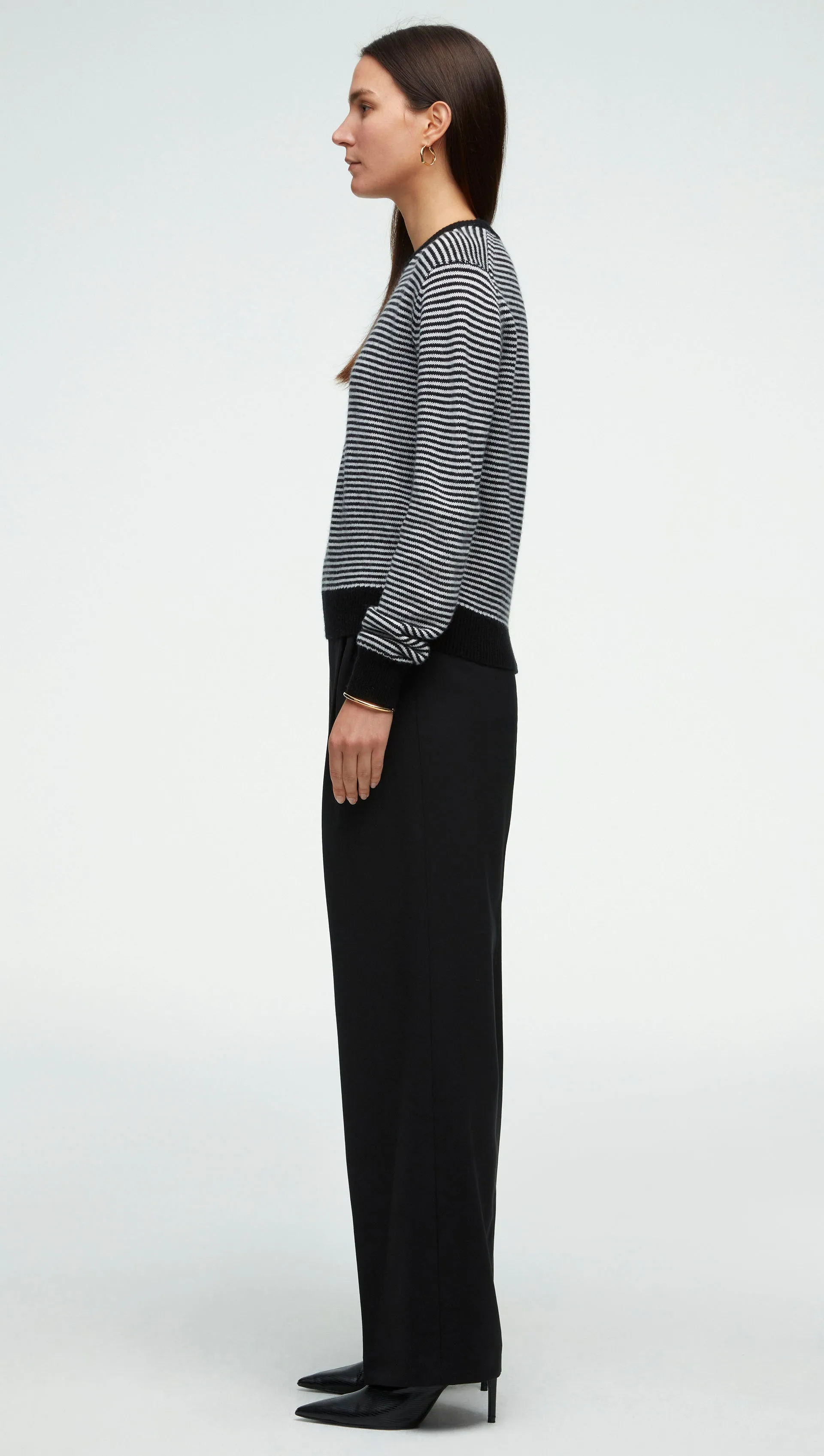 Striped Crewneck Sweater in Wool-Cashmere | Ivory/Black