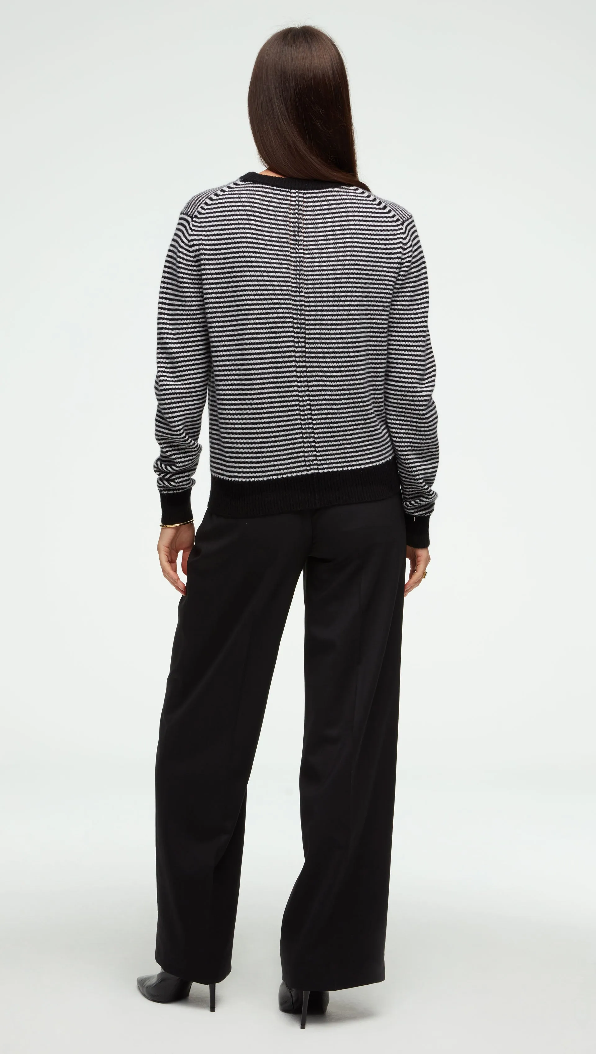 Striped Crewneck Sweater in Wool-Cashmere | Ivory/Black