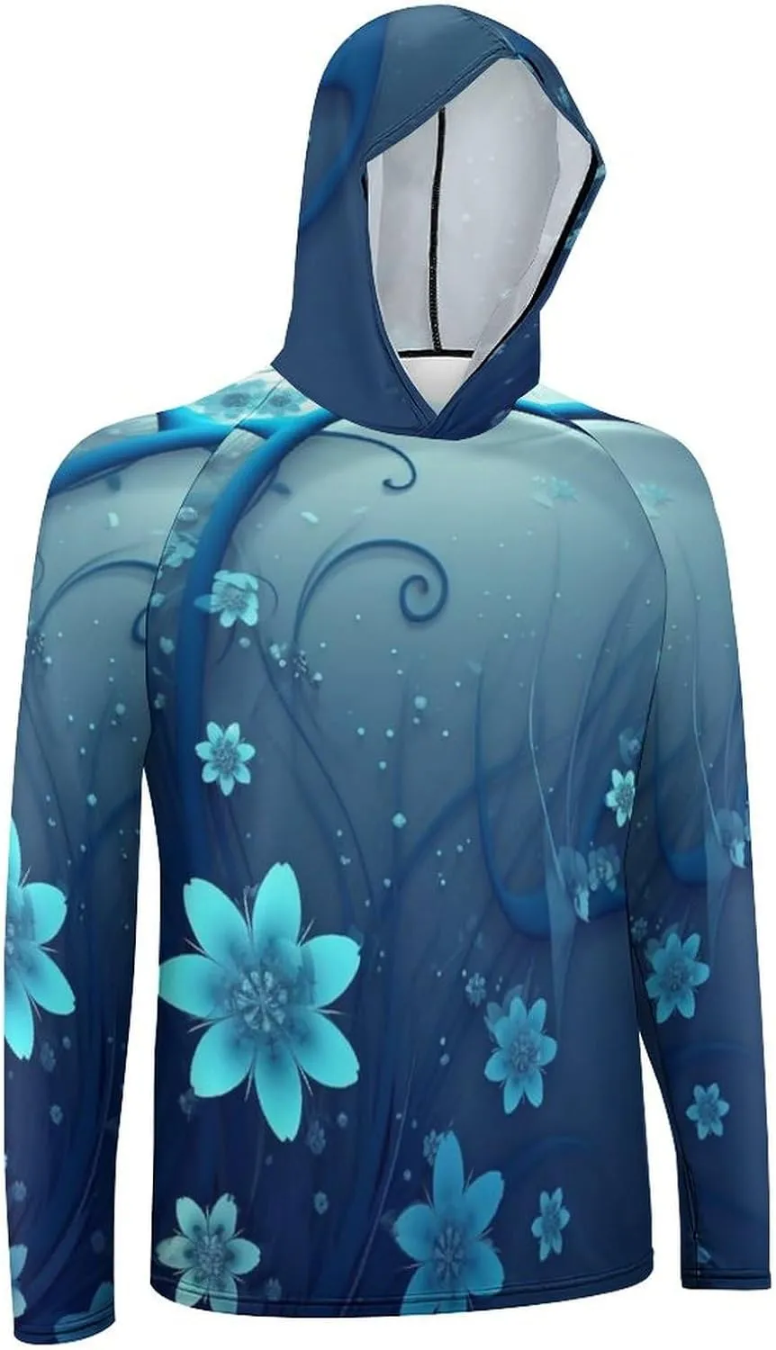 Sun Protection Shirt Long Sleeve Hoodie Blue Mini Flower Swirl Lightweight Rash Guard Quick Dry Sun Shirt for Outdoor